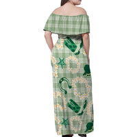 Aloha Hawaii Paniolo Mint Palaka Family Matching Off Shoulder Maxi Dress and Hawaiian Shirt Coastal Rodeo - Polynesian Pride