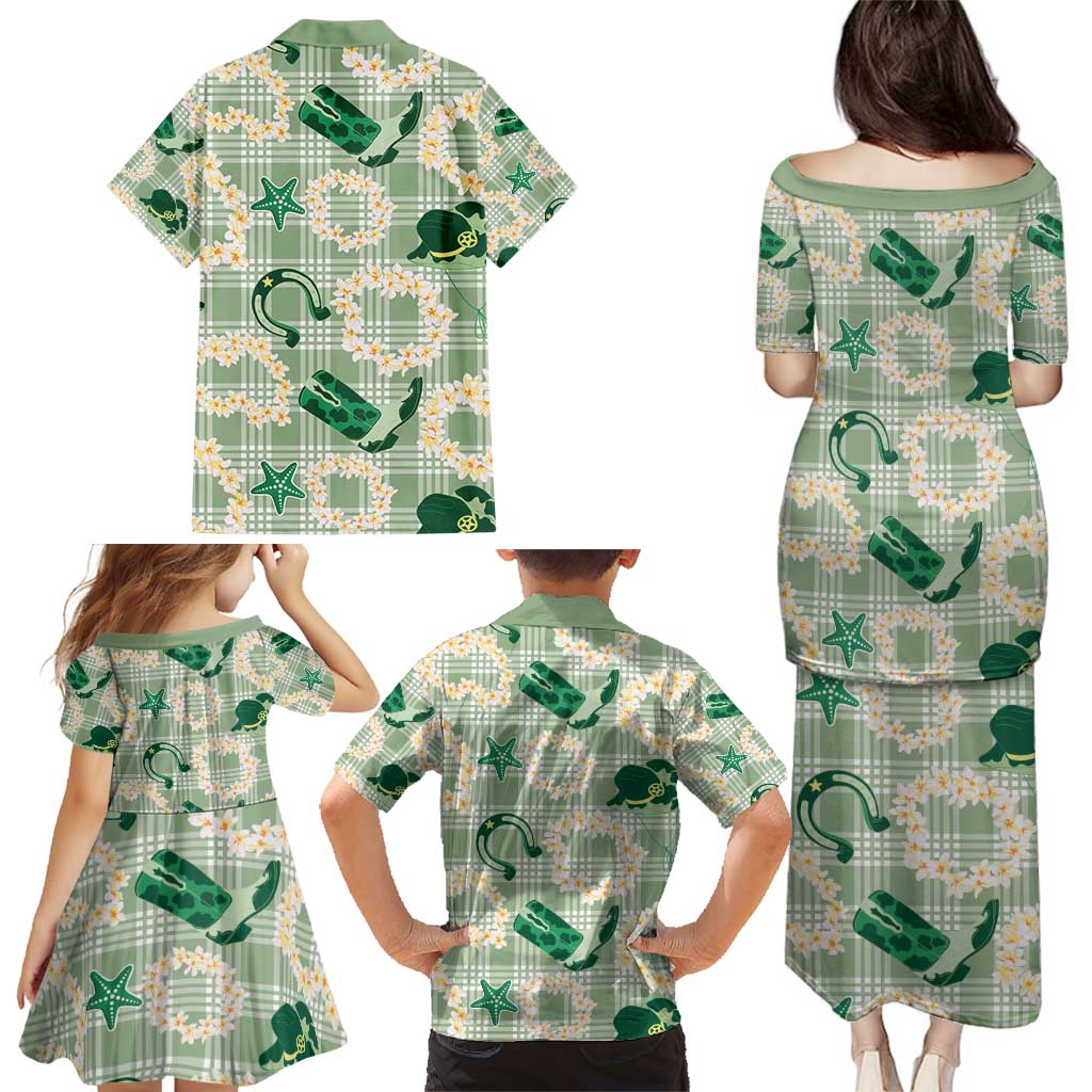 Aloha Hawaii Paniolo Mint Palaka Family Matching Puletasi and Hawaiian Shirt Coastal Rodeo - Polynesian Pride