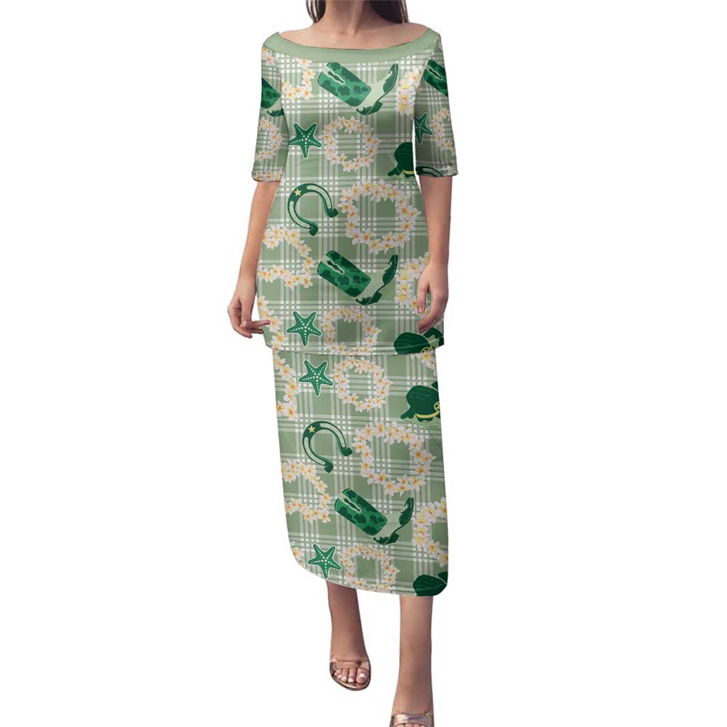 Aloha Hawaii Paniolo Mint Palaka Family Matching Puletasi and Hawaiian Shirt Coastal Rodeo - Polynesian Pride