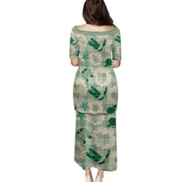 Aloha Hawaii Paniolo Mint Palaka Family Matching Puletasi and Hawaiian Shirt Coastal Rodeo - Polynesian Pride