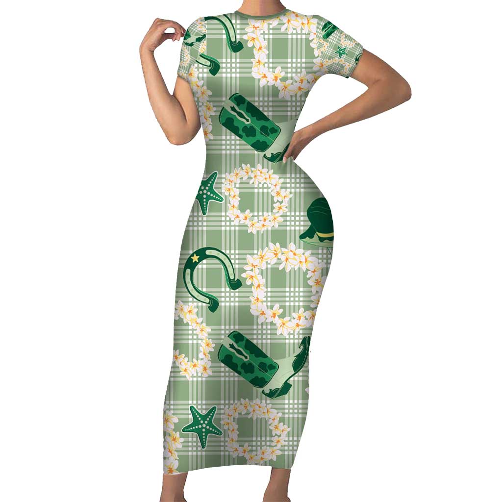Aloha Hawaii Paniolo Mint Palaka Family Matching Short Sleeve Bodycon Dress and Hawaiian Shirt Coastal Rodeo - Polynesian Pride