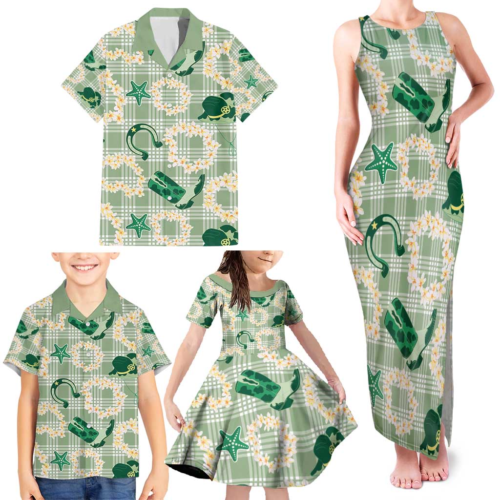 Aloha Hawaii Paniolo Mint Palaka Family Matching Tank Maxi Dress and Hawaiian Shirt Coastal Rodeo - Polynesian Pride