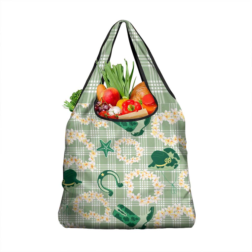Aloha Hawaii Paniolo Mint Palaka Grocery Bag Coastal Rodeo - Polynesian Pride