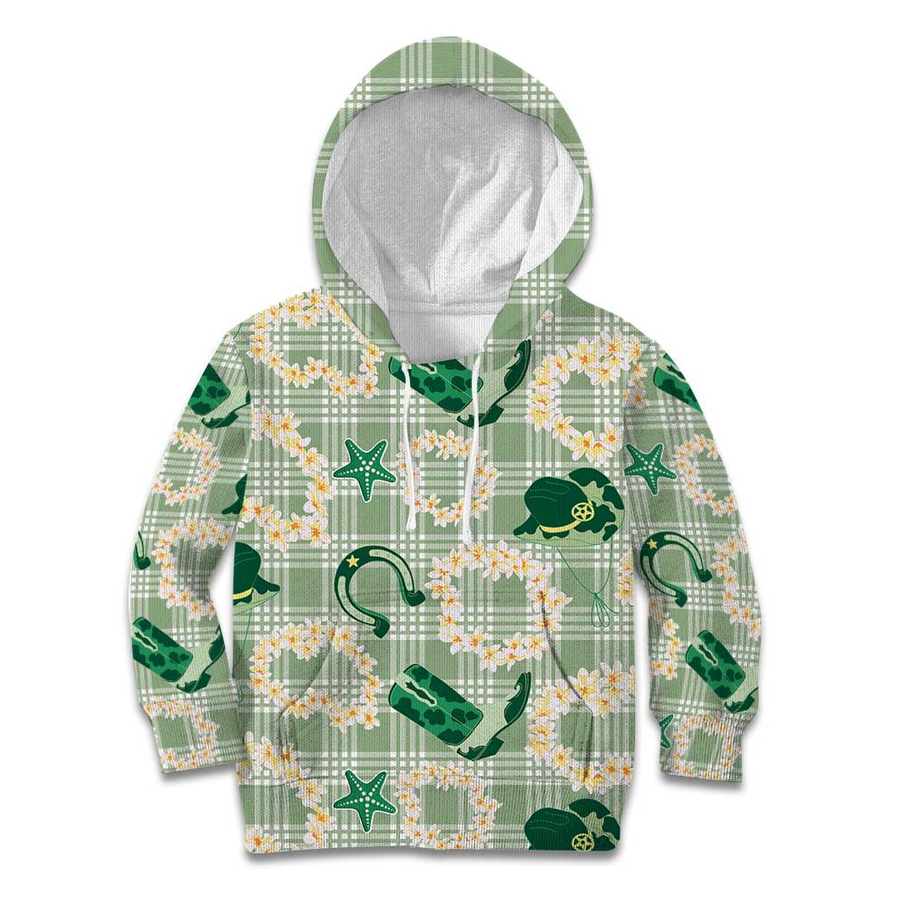 Aloha Hawaii Paniolo Mint Palaka Kid Hoodie Coastal Rodeo - Polynesian Pride