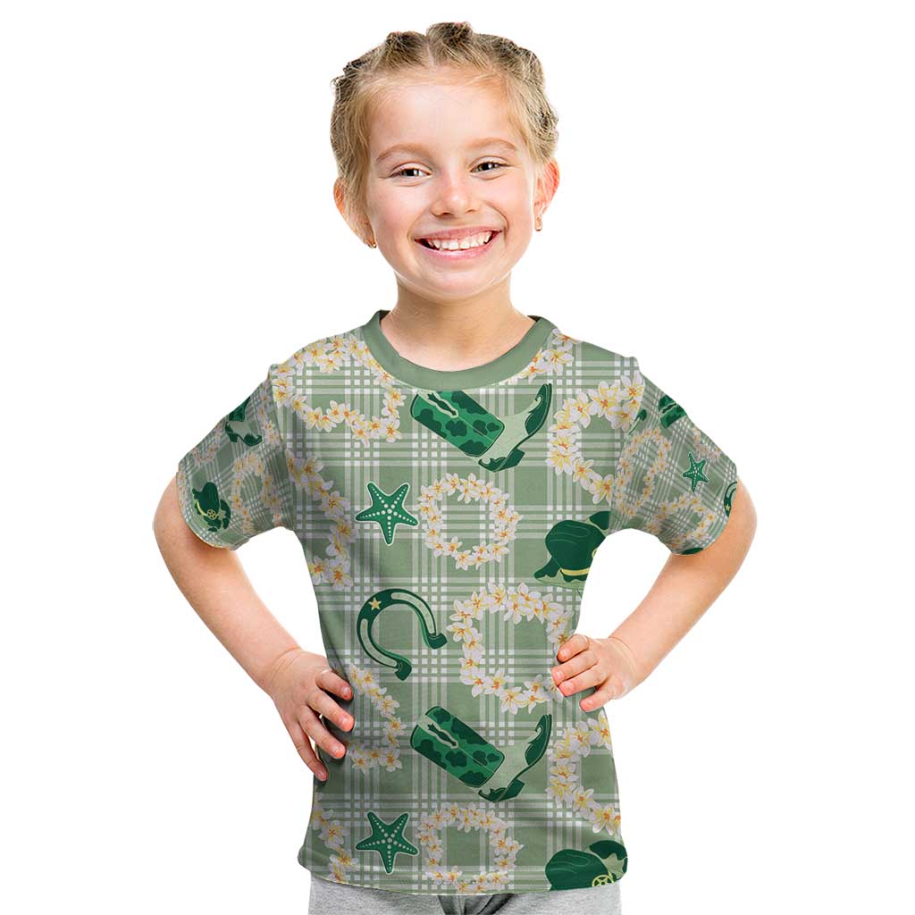 Aloha Hawaii Paniolo Mint Palaka Kid T Shirt Coastal Rodeo - Polynesian Pride
