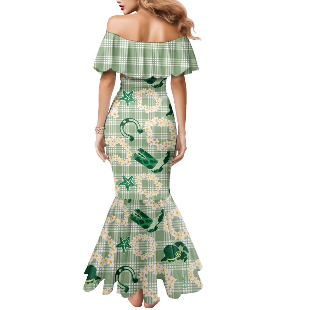 Aloha Hawaii Paniolo Mint Palaka Mermaid Dress Coastal Rodeo - Polynesian Pride