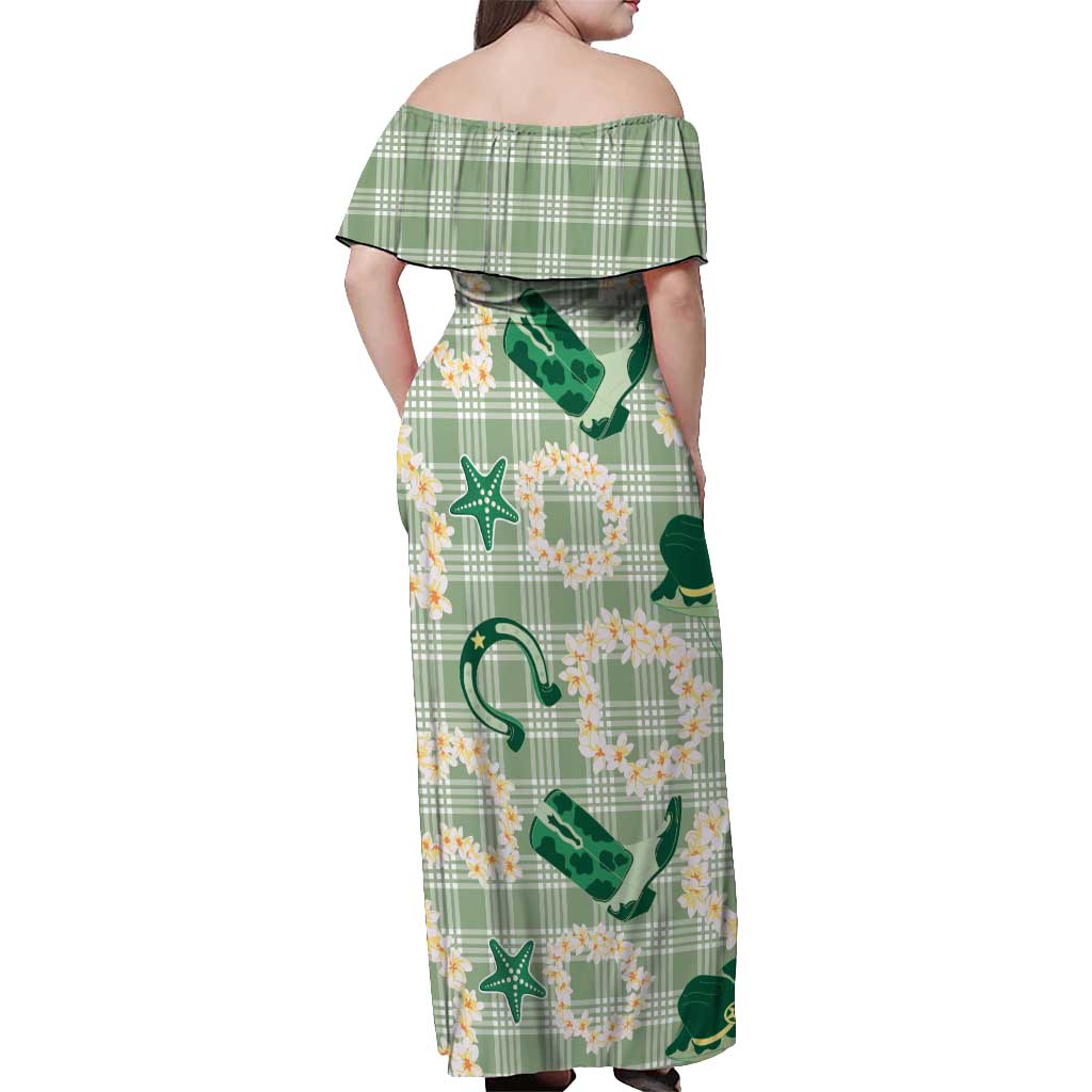 Aloha Hawaii Paniolo Mint Palaka Off Shoulder Maxi Dress Coastal Rodeo - Polynesian Pride