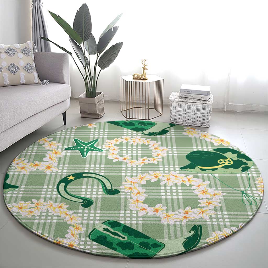 Aloha Hawaii Paniolo Mint Palaka Round Carpet Coastal Rodeo - Polynesian Pride
