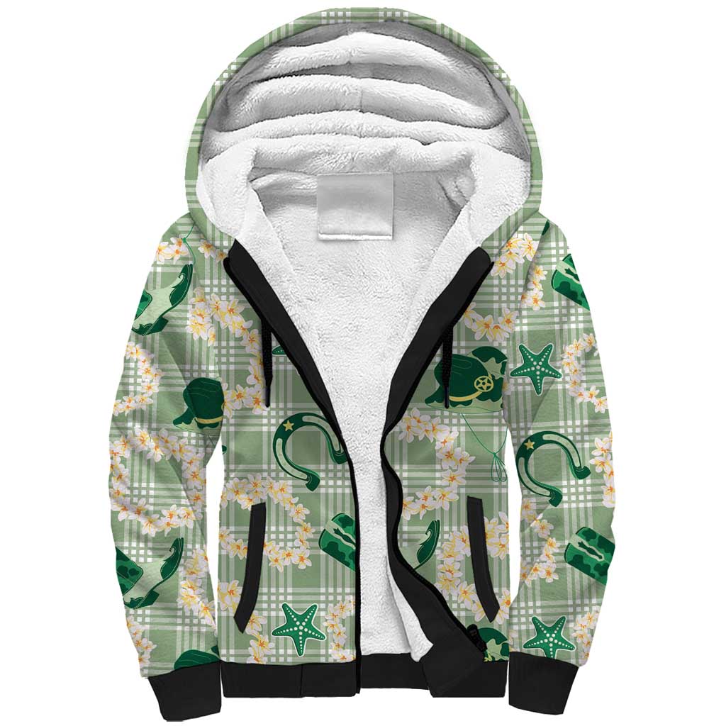 Aloha Hawaii Paniolo Mint Palaka Sherpa Hoodie Coastal Rodeo - Polynesian Pride