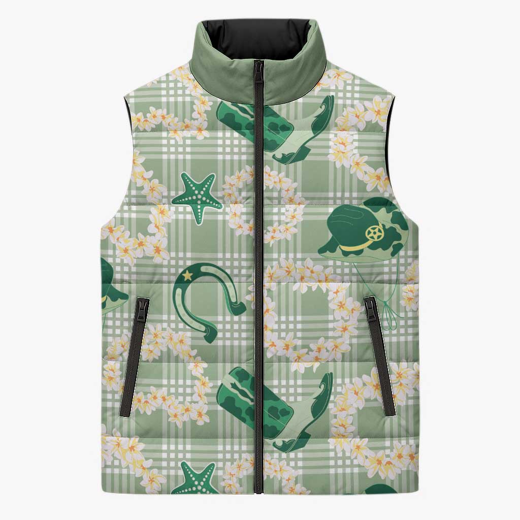 Aloha Hawaii Paniolo Mint Palaka Sleeveless Puffer Jacket Coastal Rodeo - Polynesian Pride