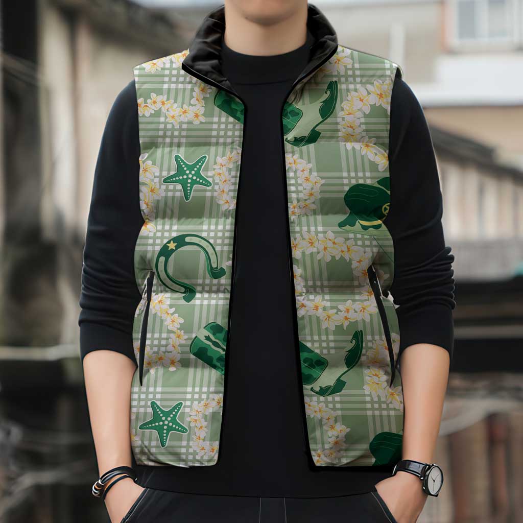 Aloha Hawaii Paniolo Mint Palaka Sleeveless Puffer Jacket Coastal Rodeo - Polynesian Pride