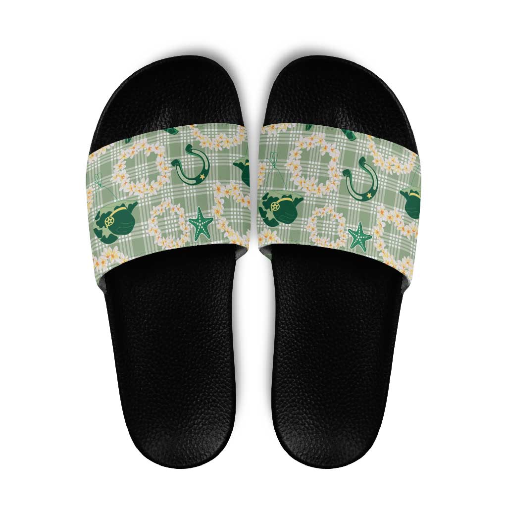 Aloha Hawaii Paniolo Mint Palaka Slide Sandals Coastal Rodeo - Polynesian Pride