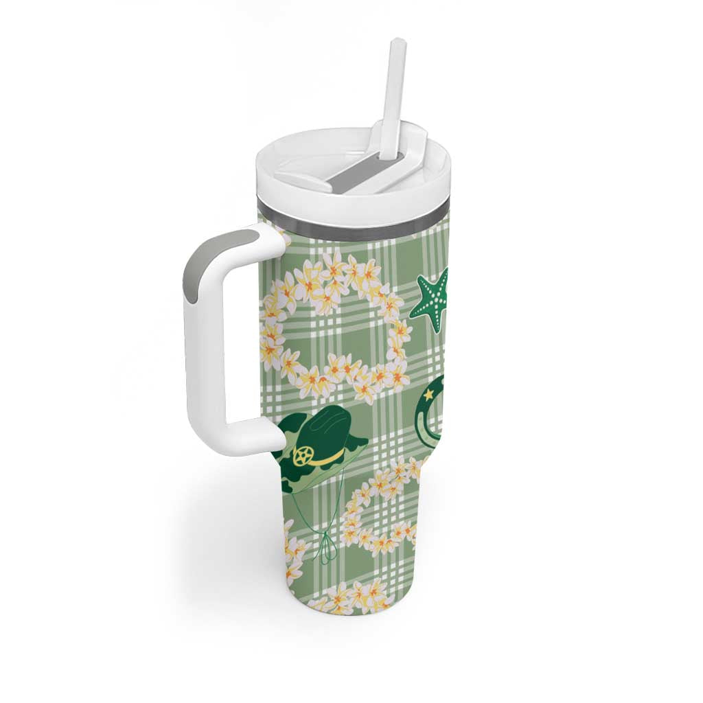 Aloha Hawaii Paniolo Mint Palaka Tumbler With Handle Coastal Rodeo - Polynesian Pride