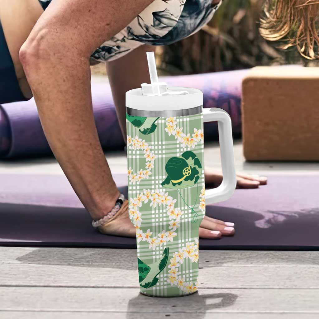 Aloha Hawaii Paniolo Mint Palaka Tumbler With Handle Coastal Rodeo - Polynesian Pride
