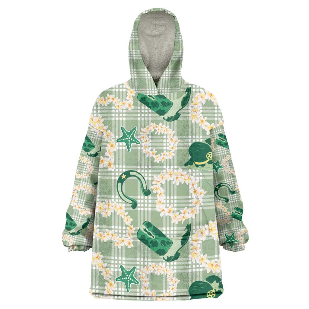 Aloha Hawaii Paniolo Mint Palaka Wearable Blanket Hoodie Coastal Rodeo - Polynesian Pride