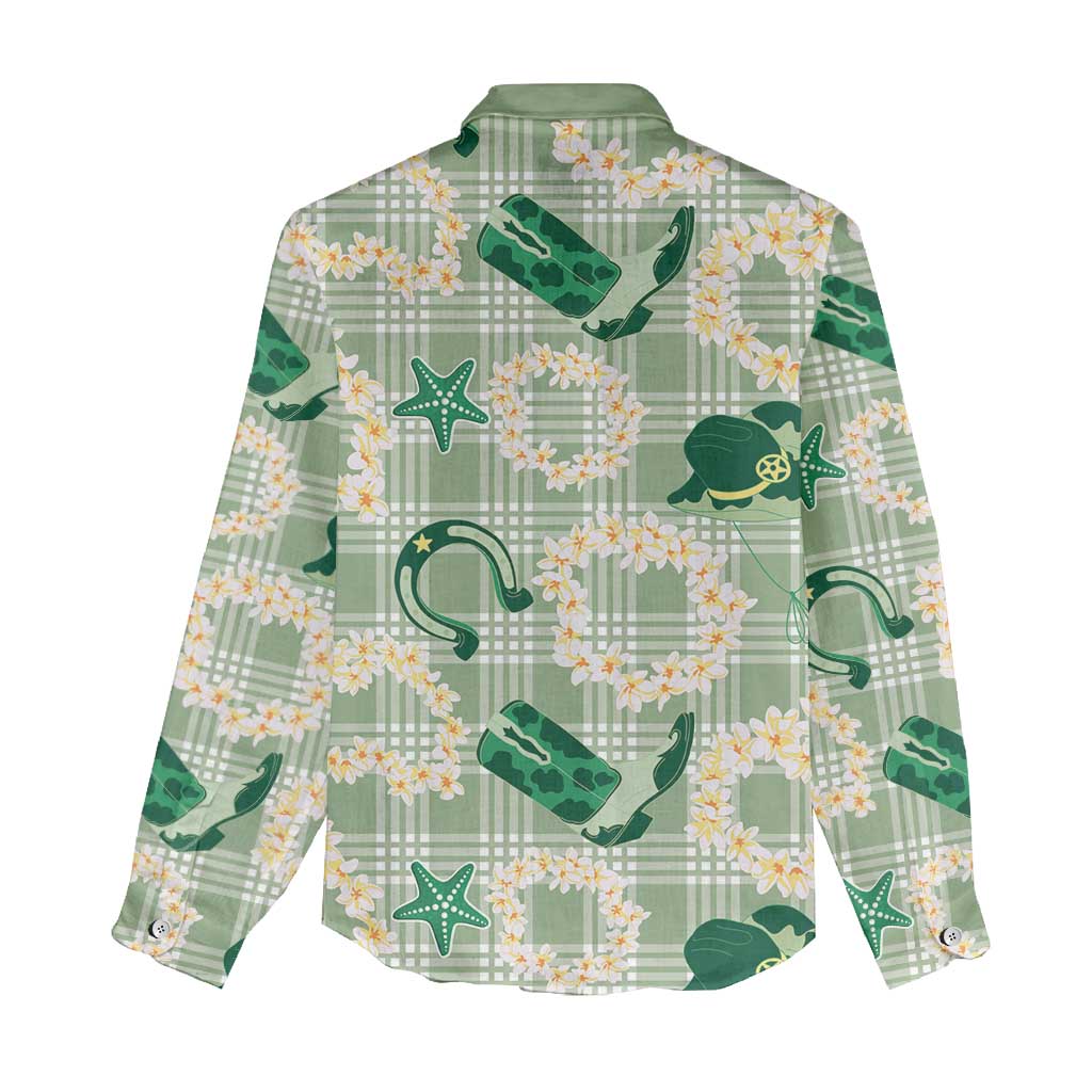 Aloha Hawaii Paniolo Mint Palaka Women Casual Shirt Coastal Rodeo - Polynesian Pride