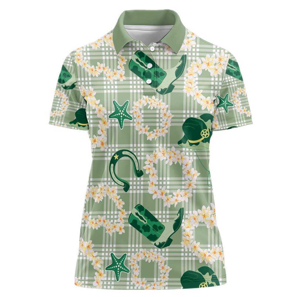 Aloha Hawaii Paniolo Mint Palaka Women Polo Shirt Coastal Rodeo - Polynesian Pride
