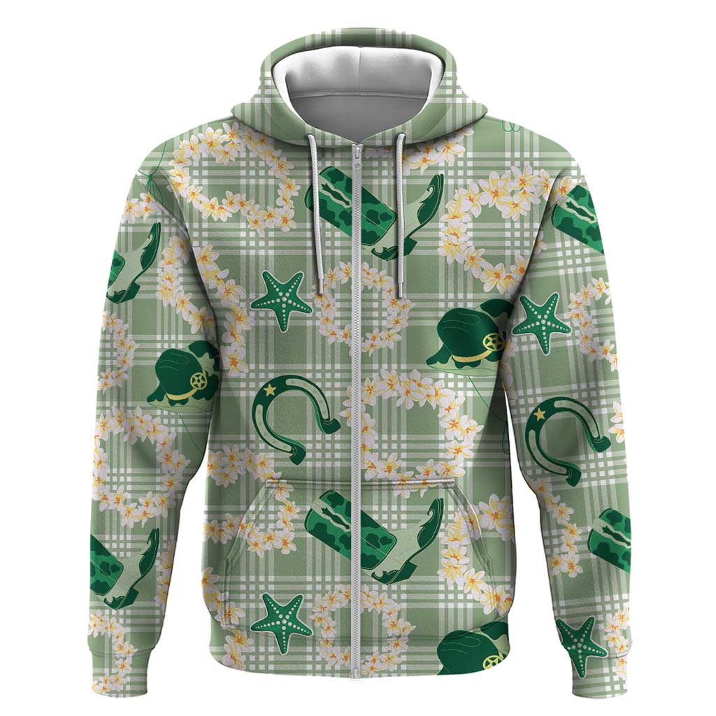 Aloha Hawaii Paniolo Mint Palaka Zip Hoodie Coastal Rodeo - Polynesian Pride