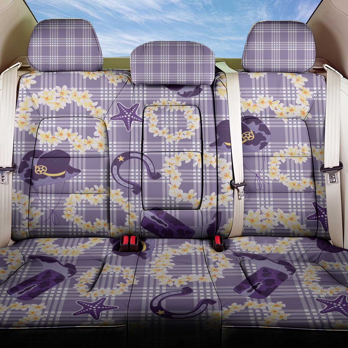 Aloha Hawaii Paniolo Lavender Palaka Back Car Seat Cover Coastal Rodeo - Polynesian Pride