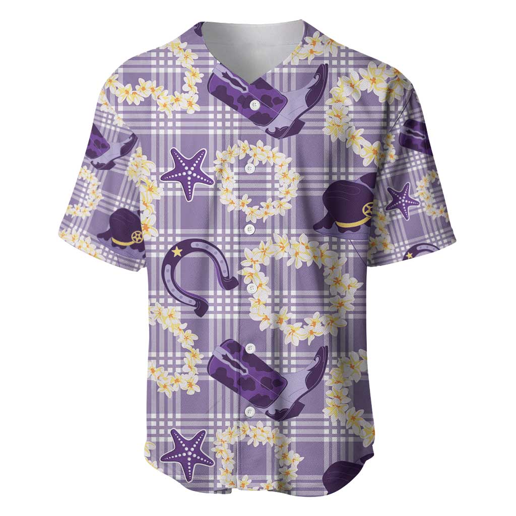 Aloha Hawaii Paniolo Lavender Palaka Baseball Jersey Coastal Rodeo - Polynesian Pride