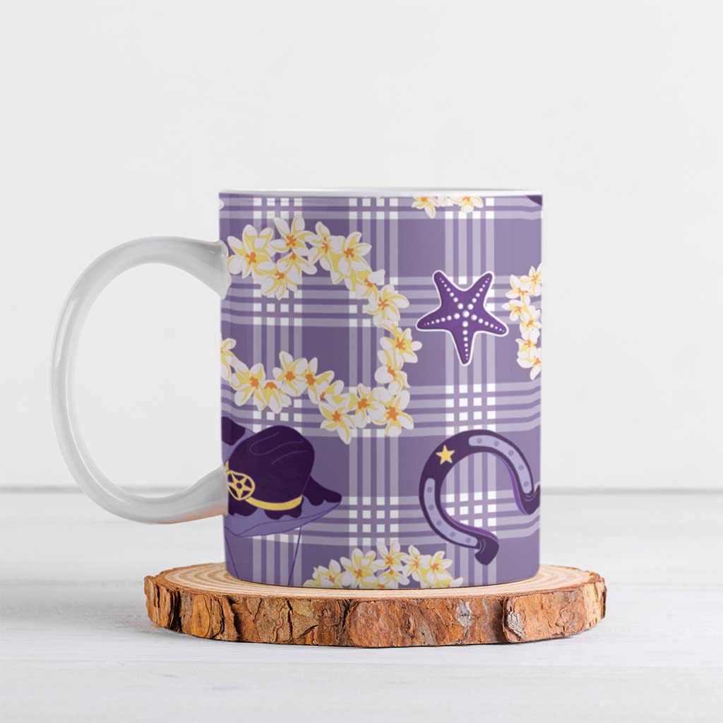 Aloha Hawaii Paniolo Lavender Palaka Ceramic Mug Coastal Rodeo - Polynesian Pride