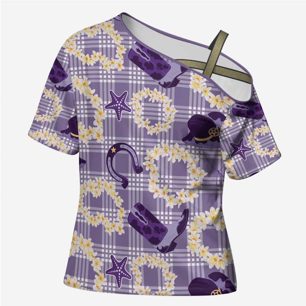 Aloha Hawaii Paniolo Lavender Palaka Cross Shoulder Shirt Coastal Rodeo - Polynesian Pride