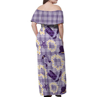 Aloha Hawaii Paniolo Lavender Palaka Family Matching Off Shoulder Maxi Dress and Hawaiian Shirt Coastal Rodeo - Polynesian Pride