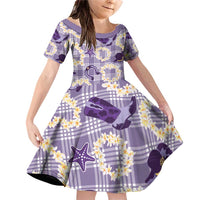 Aloha Hawaii Paniolo Lavender Palaka Family Matching Off Shoulder Short Dress and Hawaiian Shirt Coastal Rodeo - Polynesian Pride
