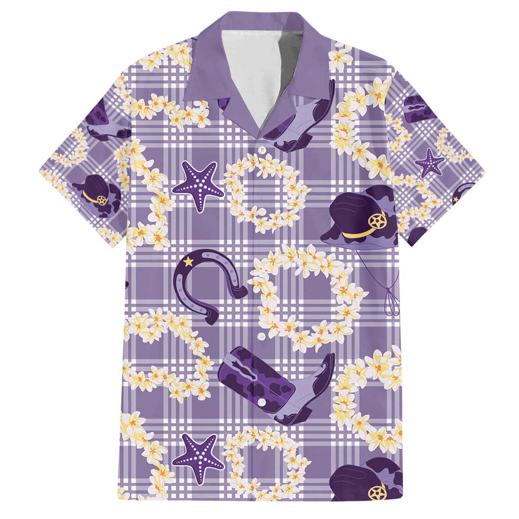 Aloha Hawaii Paniolo Lavender Palaka Family Matching Off Shoulder Short Dress and Hawaiian Shirt Coastal Rodeo - Polynesian Pride