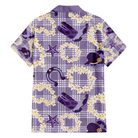 Aloha Hawaii Paniolo Lavender Palaka Family Matching Off Shoulder Short Dress and Hawaiian Shirt Coastal Rodeo - Polynesian Pride