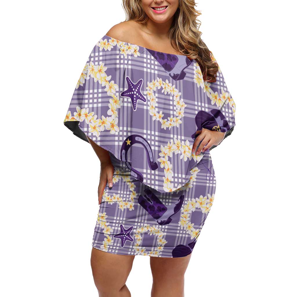 Aloha Hawaii Paniolo Lavender Palaka Family Matching Off Shoulder Short Dress and Hawaiian Shirt Coastal Rodeo - Polynesian Pride