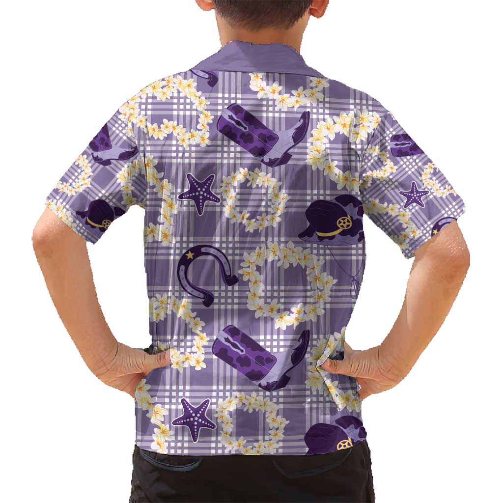 Aloha Hawaii Paniolo Lavender Palaka Family Matching Puletasi and Hawaiian Shirt Coastal Rodeo - Polynesian Pride