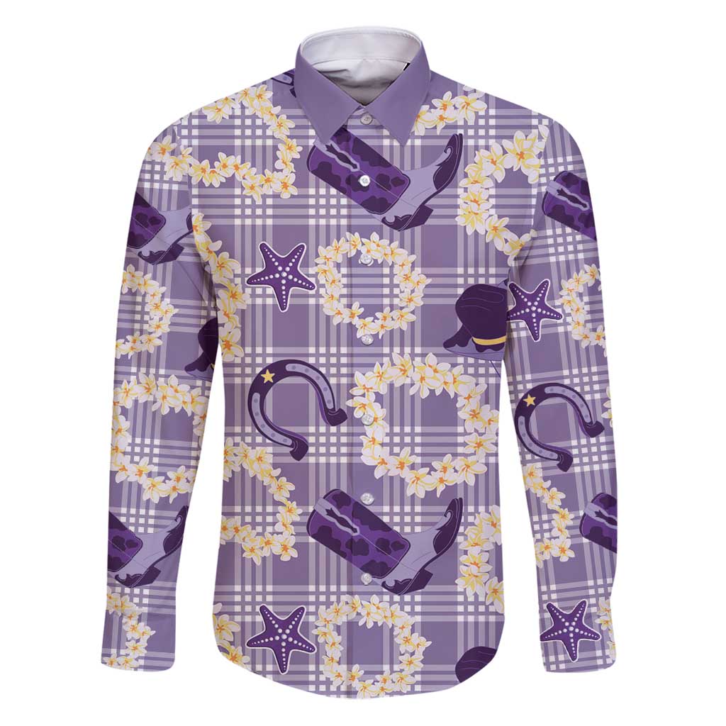 Aloha Hawaii Paniolo Lavender Palaka Family Matching Puletasi and Hawaiian Shirt Coastal Rodeo - Polynesian Pride