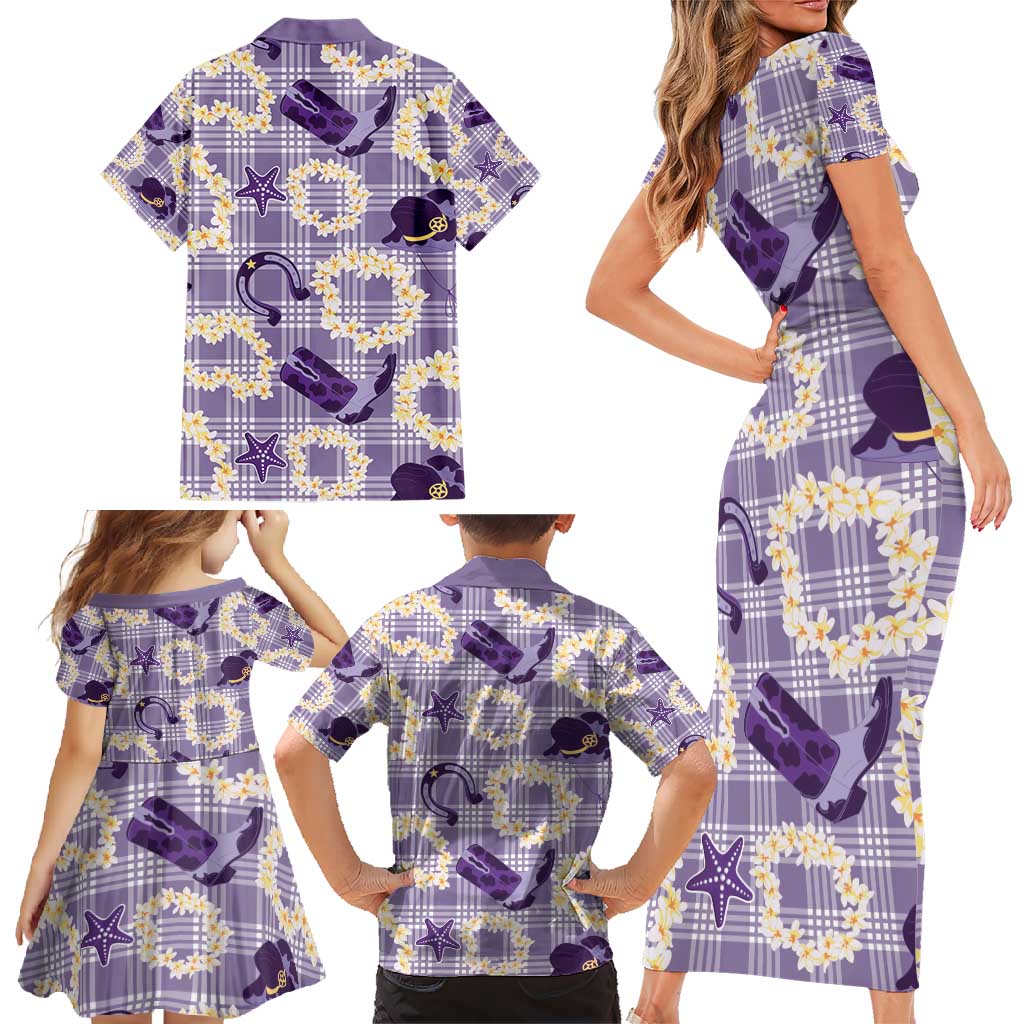 Aloha Hawaii Paniolo Lavender Palaka Family Matching Short Sleeve Bodycon Dress and Hawaiian Shirt Coastal Rodeo - Polynesian Pride