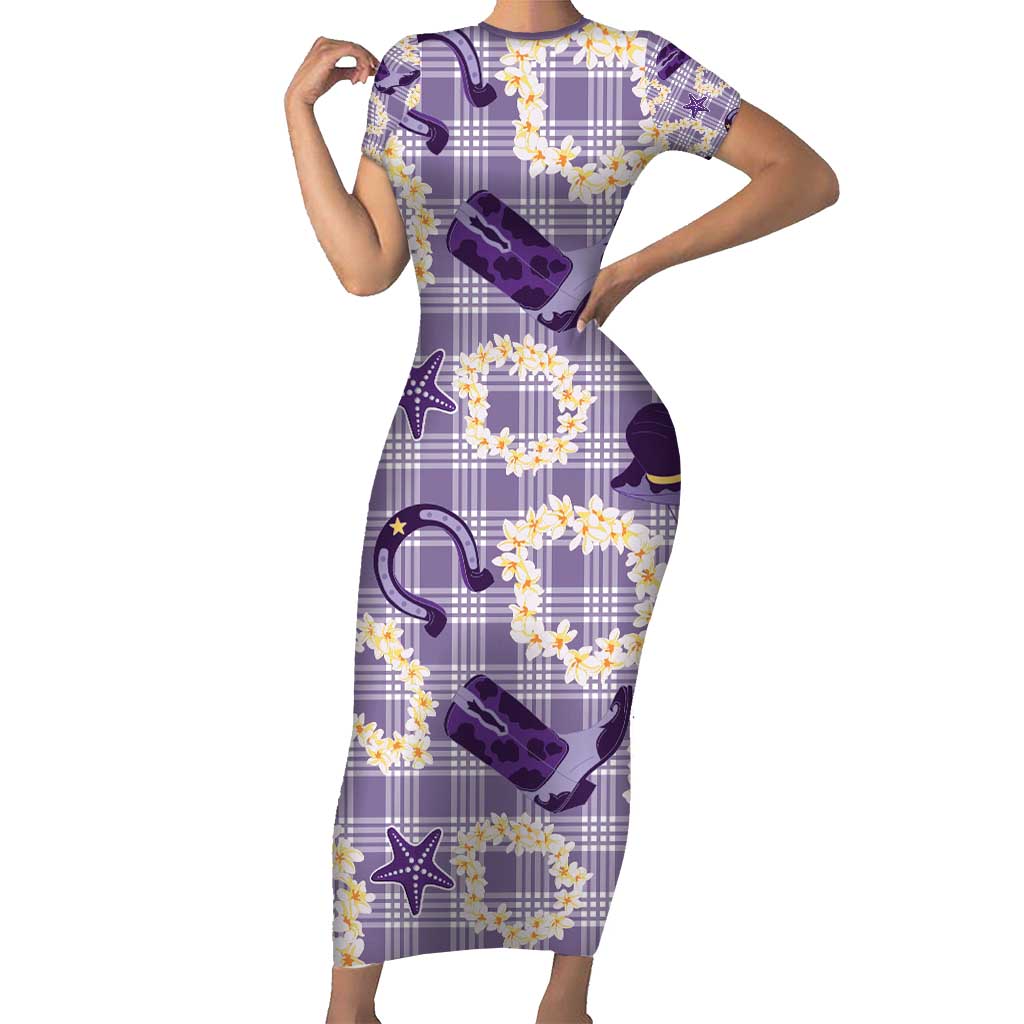 Aloha Hawaii Paniolo Lavender Palaka Family Matching Short Sleeve Bodycon Dress and Hawaiian Shirt Coastal Rodeo - Polynesian Pride
