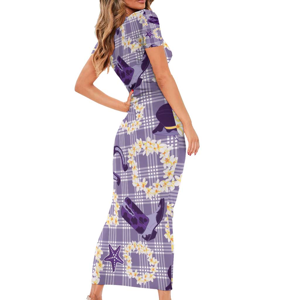 Aloha Hawaii Paniolo Lavender Palaka Family Matching Short Sleeve Bodycon Dress and Hawaiian Shirt Coastal Rodeo - Polynesian Pride