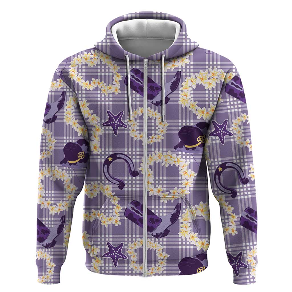 Aloha Hawaii Paniolo Lavender Palaka Hoodie Coastal Rodeo - Polynesian Pride