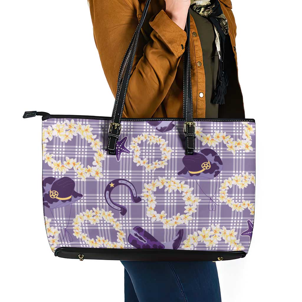 Aloha Hawaii Paniolo Lavender Palaka Leather Tote Bag Coastal Rodeo - Polynesian Pride