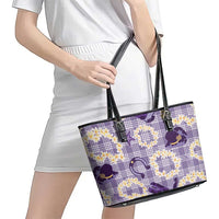 Aloha Hawaii Paniolo Lavender Palaka Leather Tote Bag Coastal Rodeo - Polynesian Pride