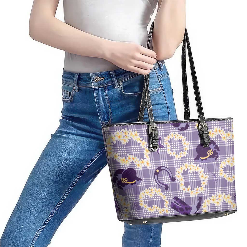 Aloha Hawaii Paniolo Lavender Palaka Leather Tote Bag Coastal Rodeo - Polynesian Pride