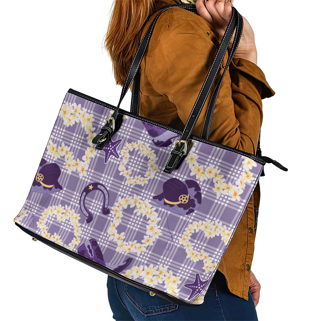 Aloha Hawaii Paniolo Lavender Palaka Leather Tote Bag Coastal Rodeo - Polynesian Pride