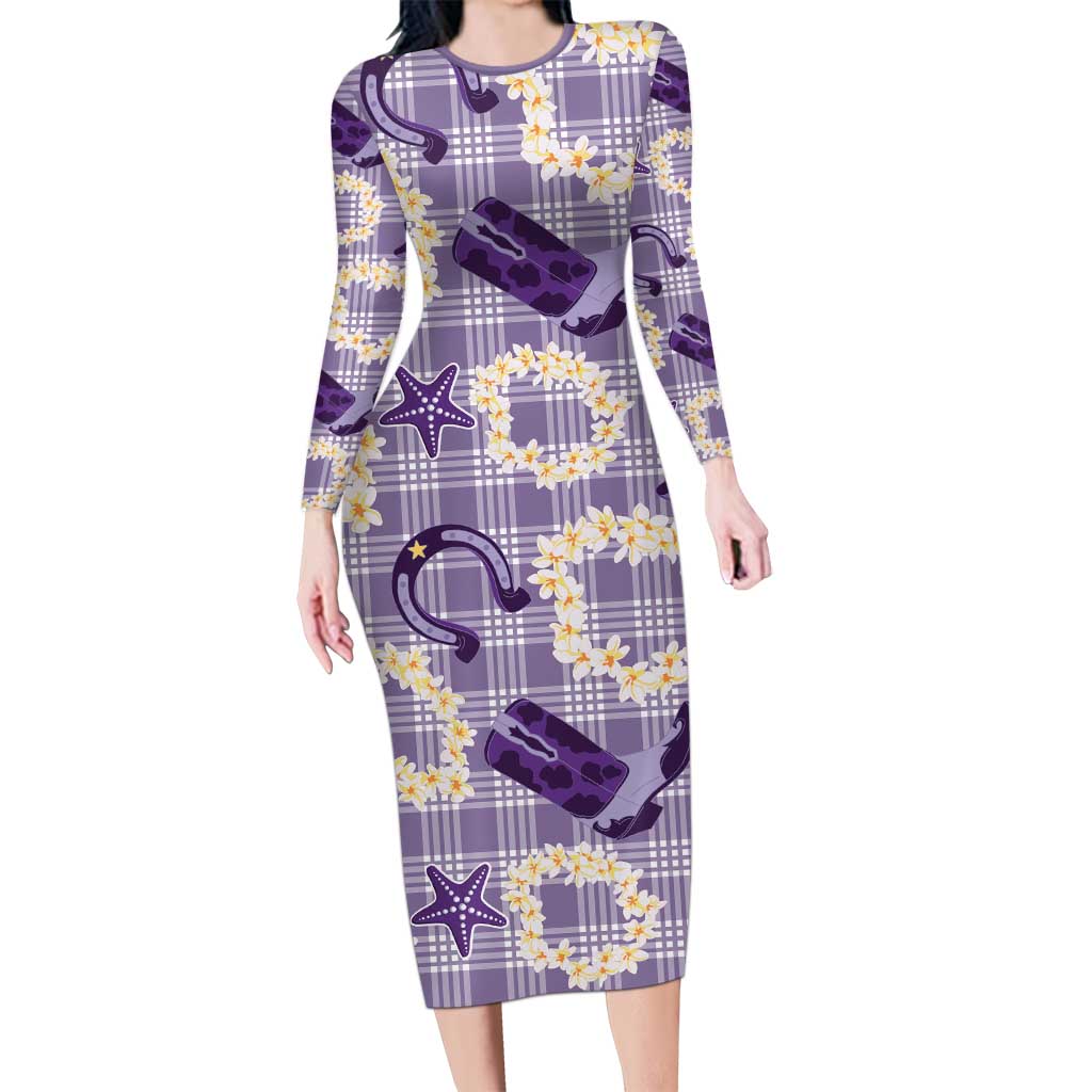 Aloha Hawaii Paniolo Lavender Palaka Long Sleeve Bodycon Dress Coastal Rodeo - Polynesian Pride