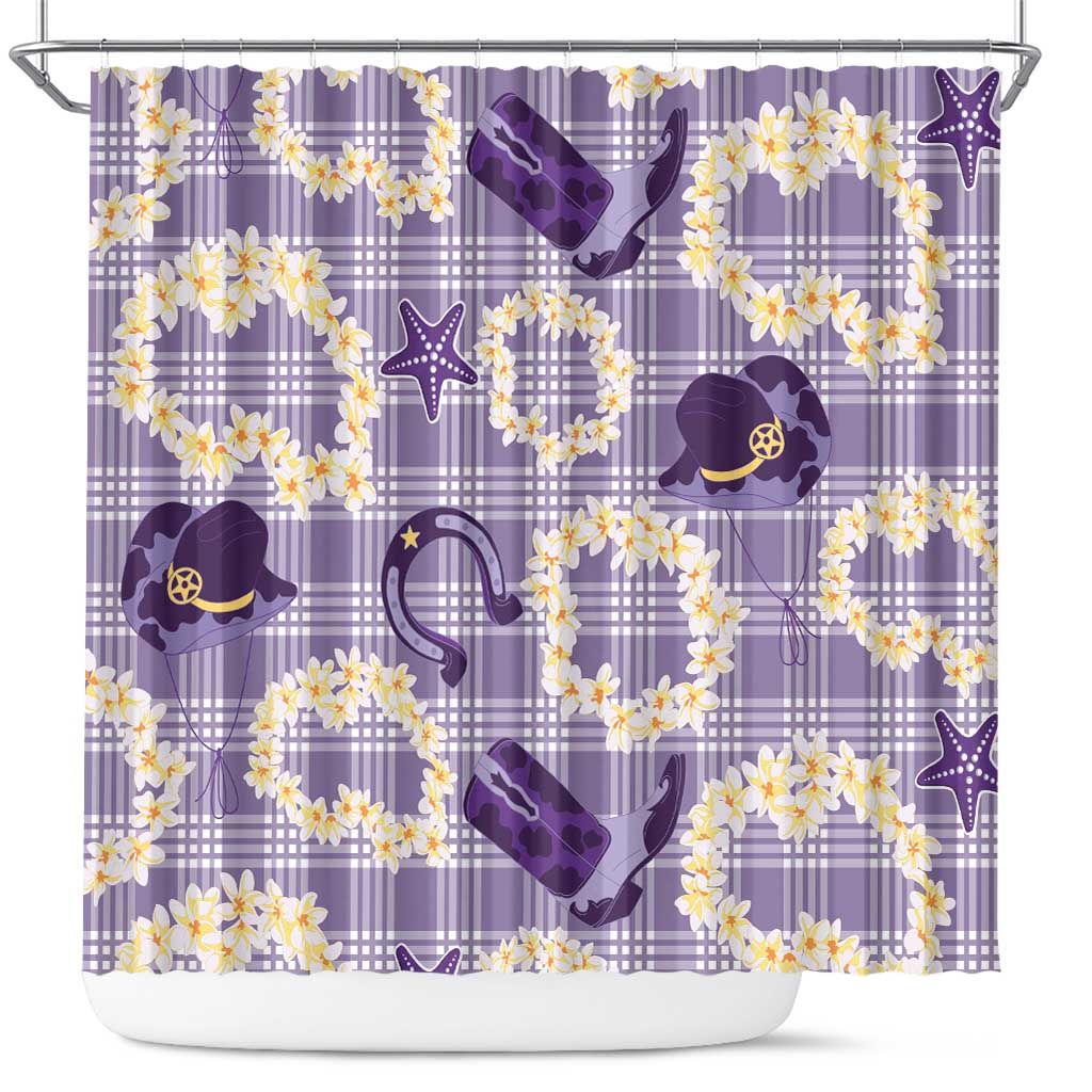 Aloha Hawaii Paniolo Lavender Palaka Shower Curtain Coastal Rodeo - Polynesian Pride