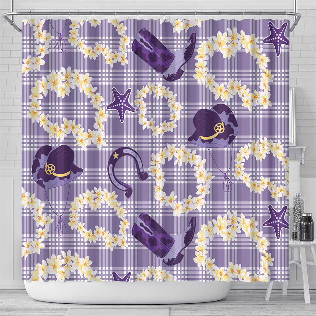 Aloha Hawaii Paniolo Lavender Palaka Shower Curtain Coastal Rodeo - Polynesian Pride