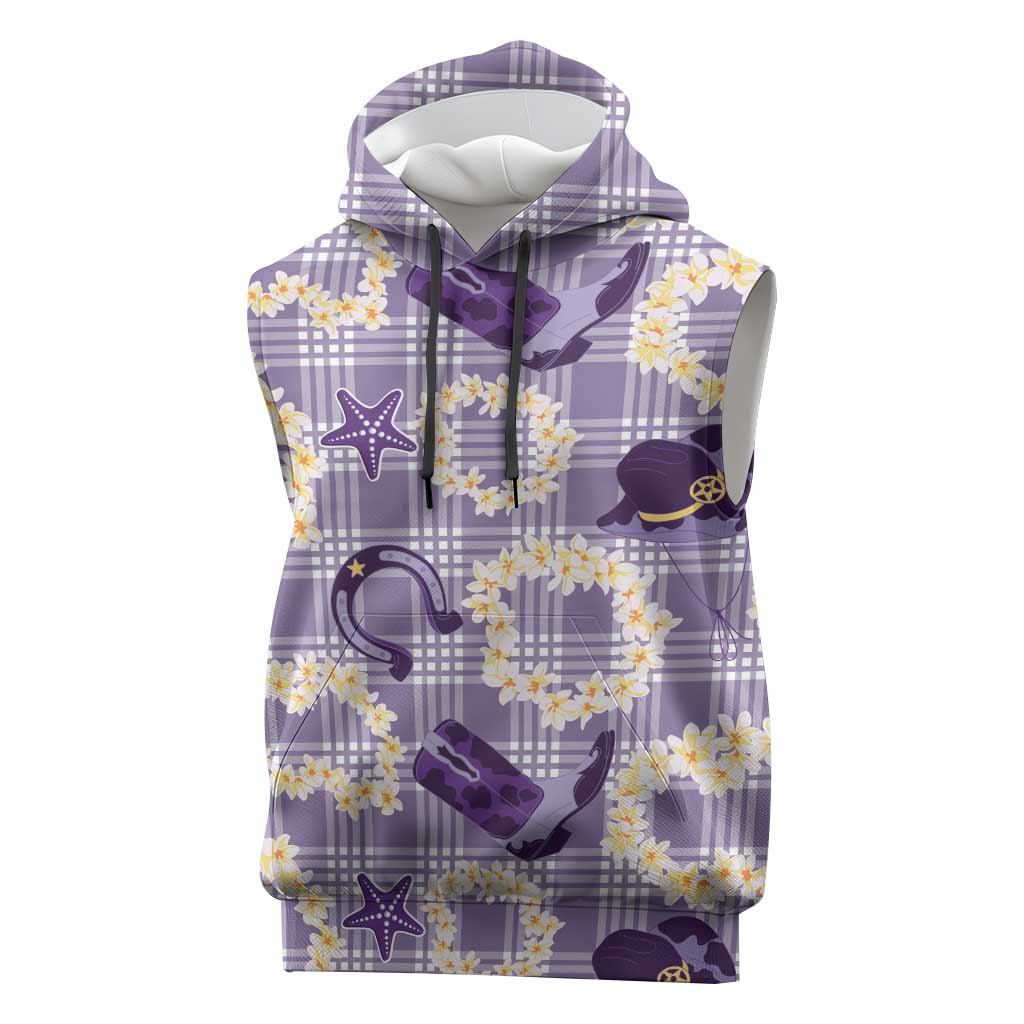 Aloha Hawaii Paniolo Lavender Palaka Sleeveless Hoodie Coastal Rodeo - Polynesian Pride