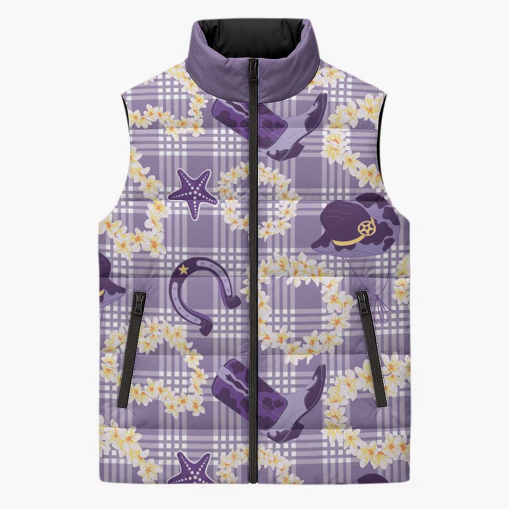 Aloha Hawaii Paniolo Lavender Palaka Sleeveless Puffer Jacket Coastal Rodeo - Polynesian Pride