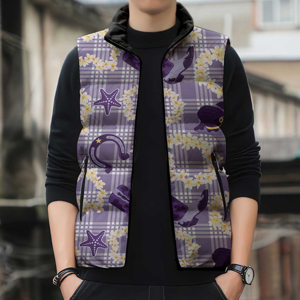 Aloha Hawaii Paniolo Lavender Palaka Sleeveless Puffer Jacket Coastal Rodeo - Polynesian Pride