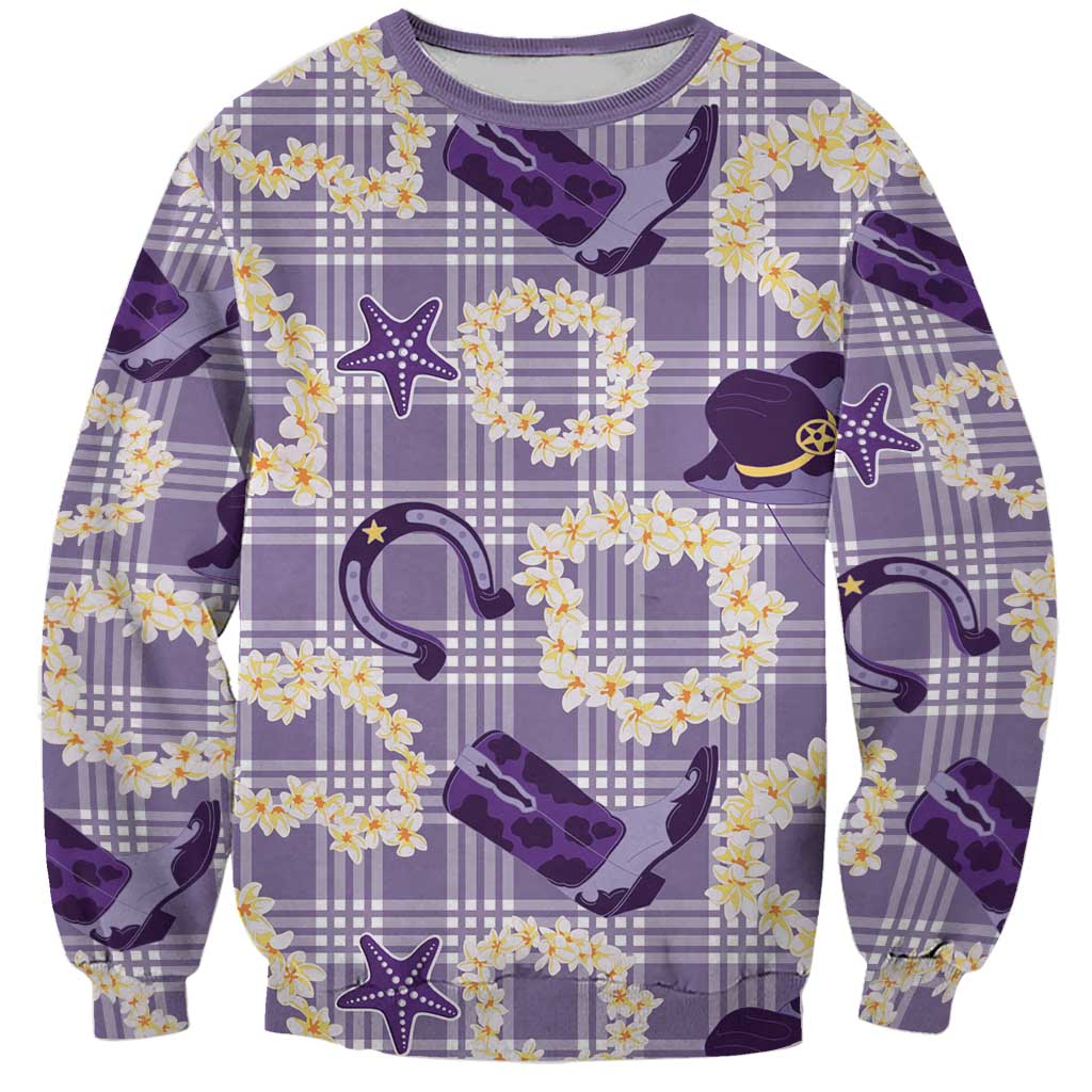 Aloha Hawaii Paniolo Lavender Palaka Sweatshirt Coastal Rodeo - Polynesian Pride