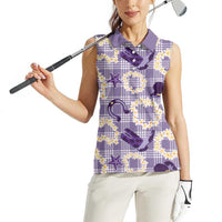 Aloha Hawaii Paniolo Lavender Palaka Women Sleeveless Polo Shirt Coastal Rodeo - Polynesian Pride