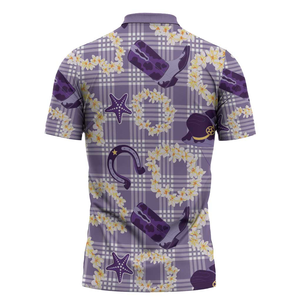 Aloha Hawaii Paniolo Lavender Palaka Zipper Polo Shirt Coastal Rodeo - Polynesian Pride